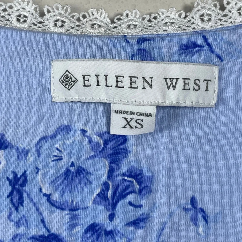 Eileen West Traditonal Nightgown Womens‎ XS Blue Floral Lace Trim Cottagecore